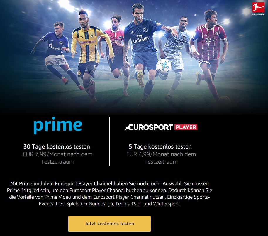 Amazon Bundesliga Eurosport Player Channel kostenlos testen