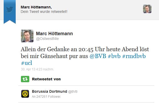 Borussia Dortmund (@BVB) hat einen Deiner Tweets retweetet!