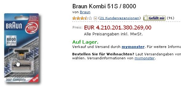 Braun Kombi 51S 8000 amazon.de Preisknüller