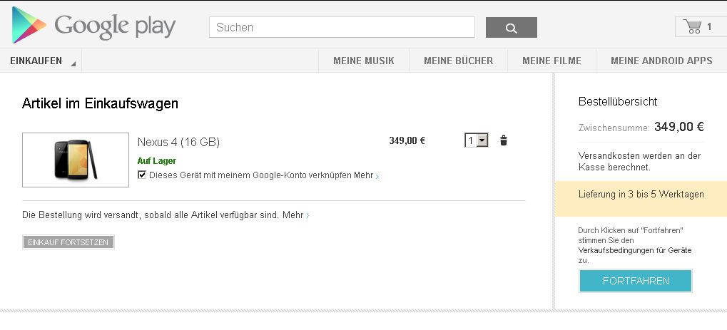 Einkaufswagen - Google Play - Nexus 4 online kaufen