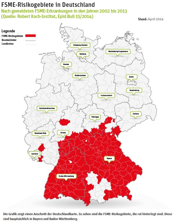 FSME Risikogebiete Deutschland April 2014