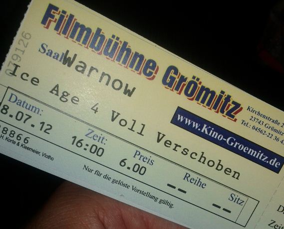 Filmbühne Kino Grömitz Ticket Eintrittskarte Ice Age 4 Voll verschoben