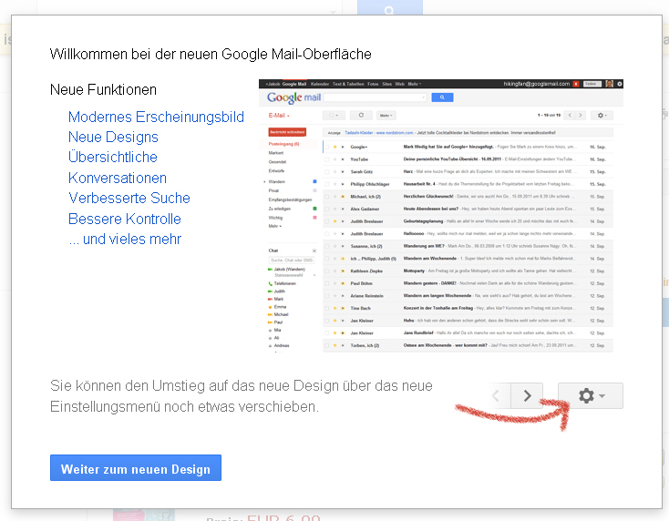 Google Mail neues Layout Erläuterung