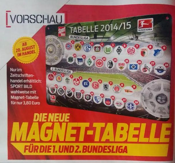 Magnet-Tabelle Sport Bild Saison 2014 2015 1. Bundesliga 2. Bundesliga