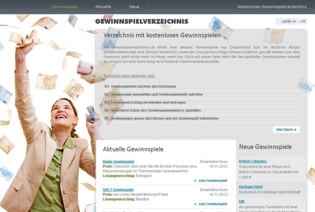 Screenshot gewinnspielverzeichnis.de Gewinnspiele für Deutschland kostenlos auf Gewinnspielverzeichnis