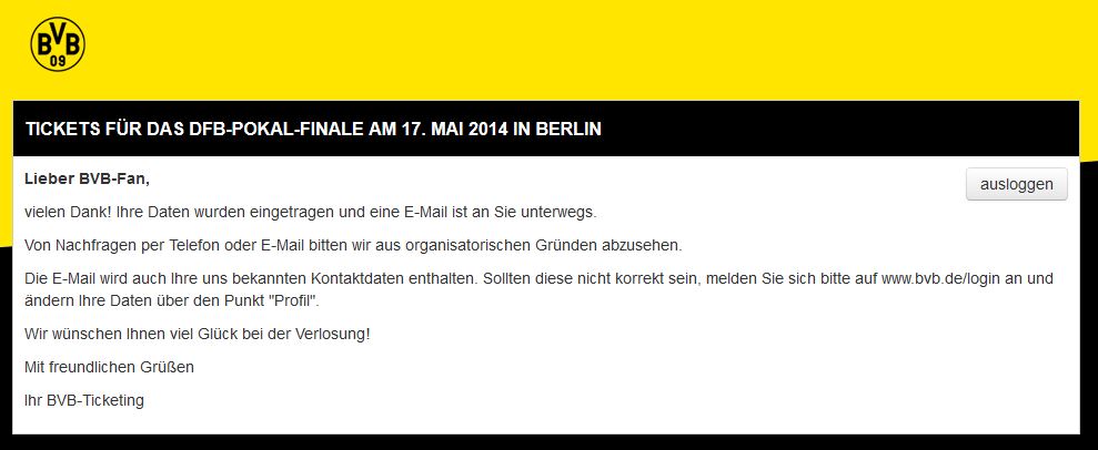 Tickets für das DFB-Pokal-Finale Mai 2014
