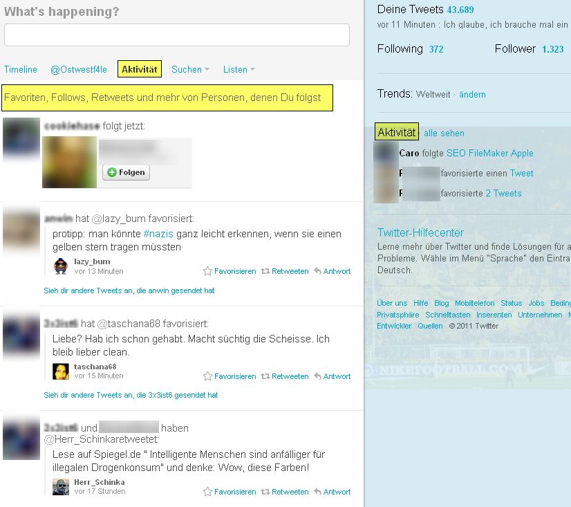 Twitter Aktivitäten Stream Screenshot