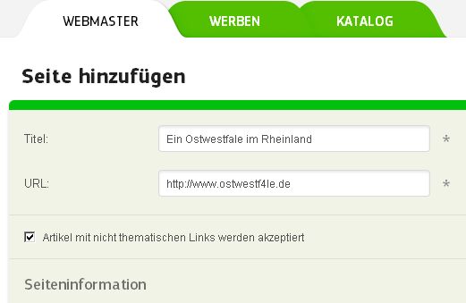 trustlink.de Seite hinzufügen Webmaster