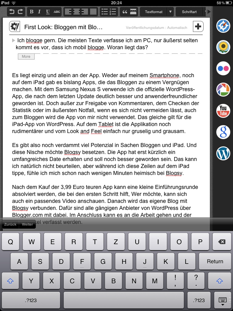 Blogsy iPad App Test Screenshot